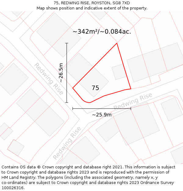 75, REDWING RISE, ROYSTON, SG8 7XD: Plot and title map