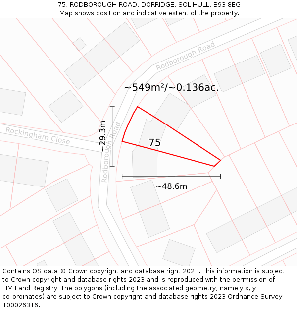 75, RODBOROUGH ROAD, DORRIDGE, SOLIHULL, B93 8EG: Plot and title map