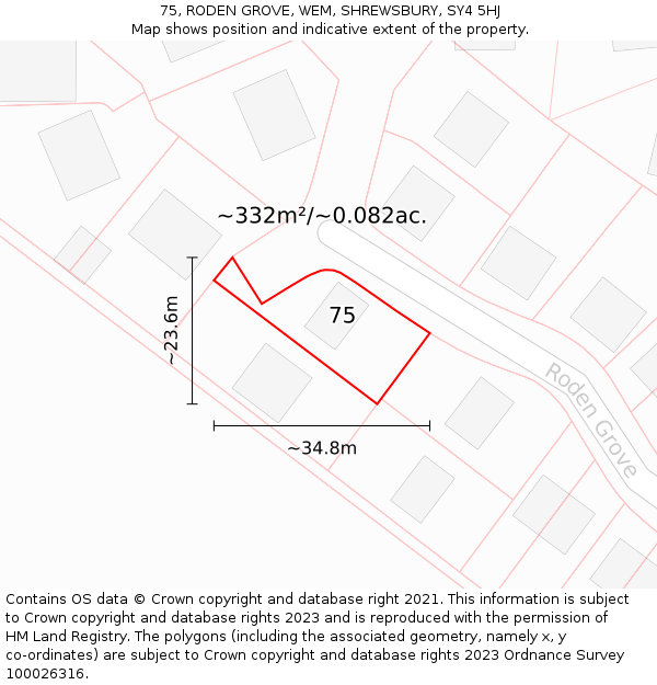 75, RODEN GROVE, WEM, SHREWSBURY, SY4 5HJ: Plot and title map