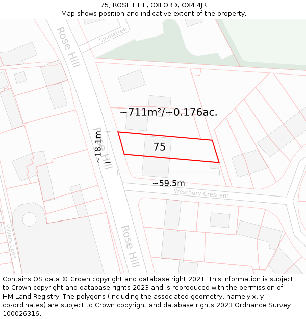 75, ROSE HILL, OXFORD, OX4 4JR: Plot and title map