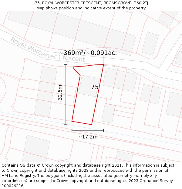 75, ROYAL WORCESTER CRESCENT, BROMSGROVE, B60 2TJ: Plot and title map