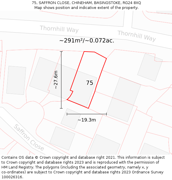 75, SAFFRON CLOSE, CHINEHAM, BASINGSTOKE, RG24 8XQ: Plot and title map