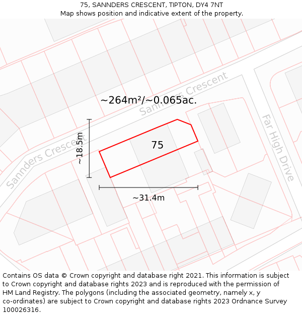 75, SANNDERS CRESCENT, TIPTON, DY4 7NT: Plot and title map