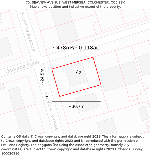 75, SEAVIEW AVENUE, WEST MERSEA, COLCHESTER, CO5 8BX: Plot and title map