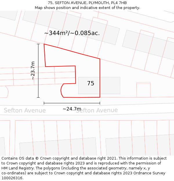 75, SEFTON AVENUE, PLYMOUTH, PL4 7HB: Plot and title map
