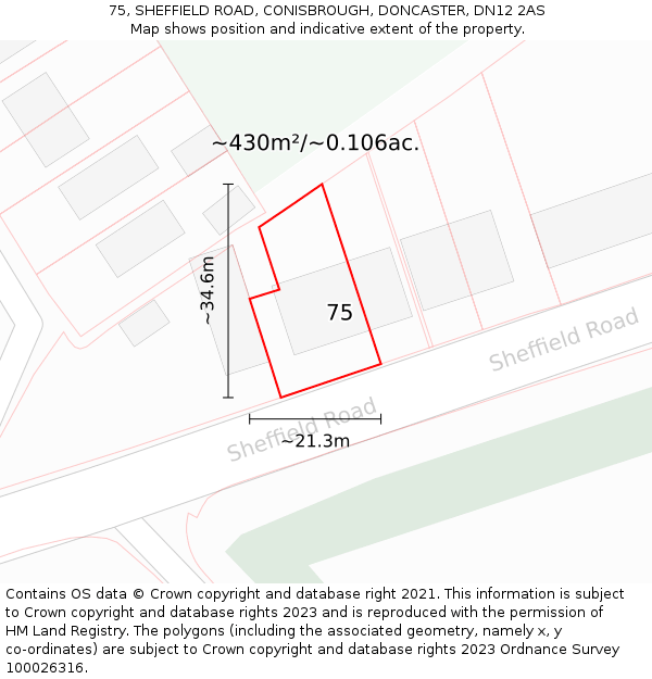75, SHEFFIELD ROAD, CONISBROUGH, DONCASTER, DN12 2AS: Plot and title map