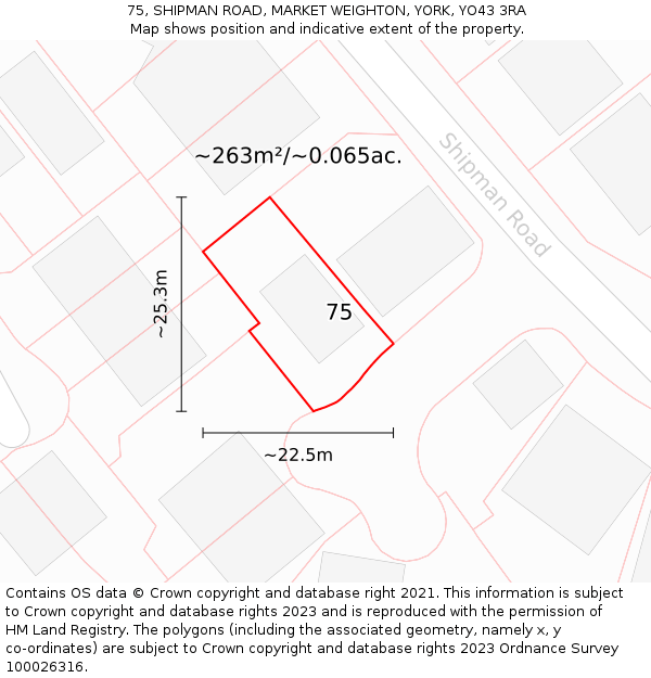 75, SHIPMAN ROAD, MARKET WEIGHTON, YORK, YO43 3RA: Plot and title map