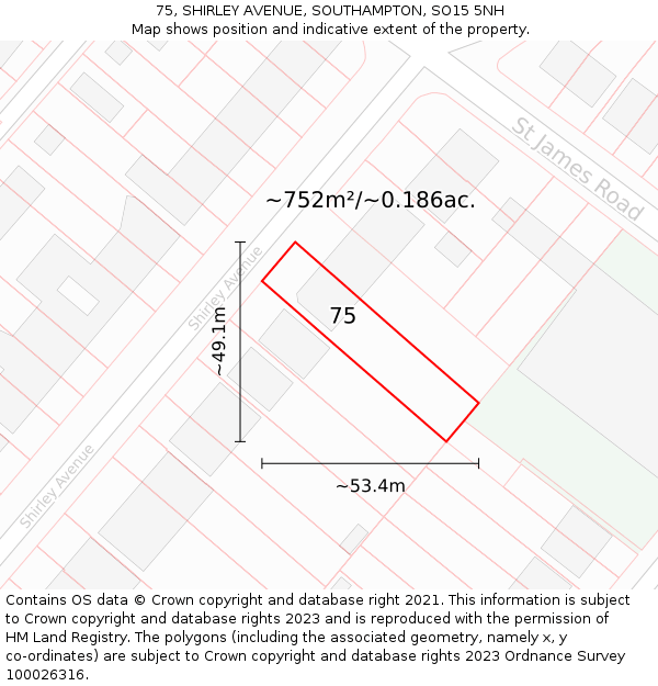 75, SHIRLEY AVENUE, SOUTHAMPTON, SO15 5NH: Plot and title map