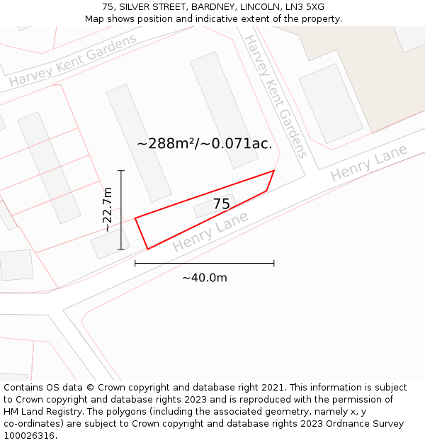 75, SILVER STREET, BARDNEY, LINCOLN, LN3 5XG: Plot and title map
