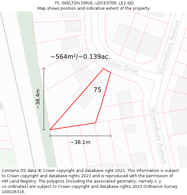 75, SKELTON DRIVE, LEICESTER, LE2 6JQ: Plot and title map