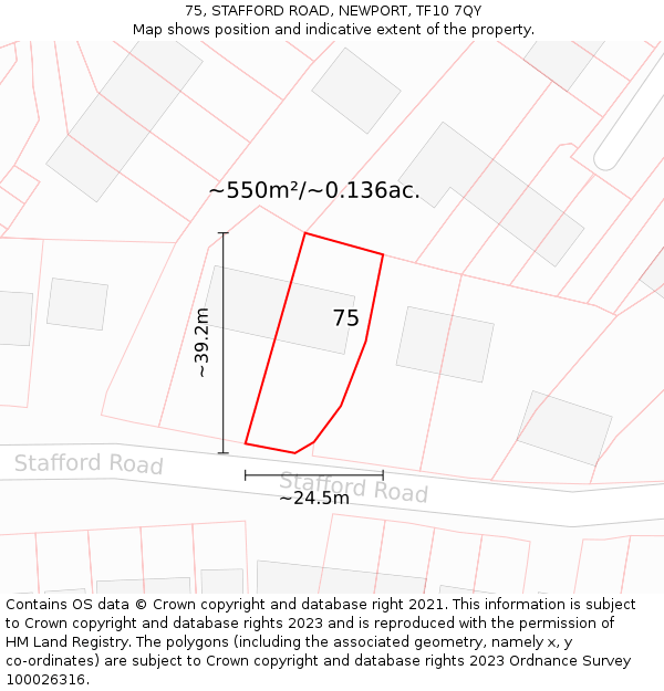 75, STAFFORD ROAD, NEWPORT, TF10 7QY: Plot and title map