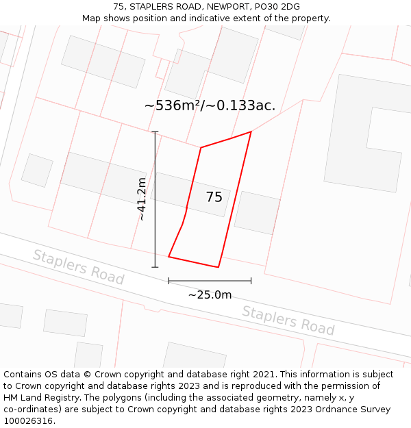 75, STAPLERS ROAD, NEWPORT, PO30 2DG: Plot and title map