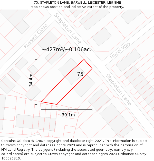 75, STAPLETON LANE, BARWELL, LEICESTER, LE9 8HE: Plot and title map