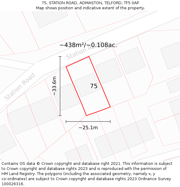75, STATION ROAD, ADMASTON, TELFORD, TF5 0AP: Plot and title map