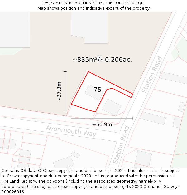 75, STATION ROAD, HENBURY, BRISTOL, BS10 7QH: Plot and title map