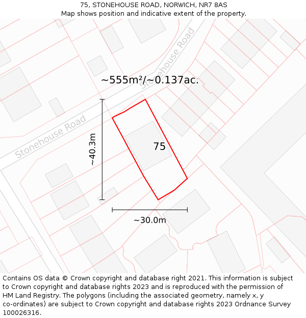 75, STONEHOUSE ROAD, NORWICH, NR7 8AS: Plot and title map