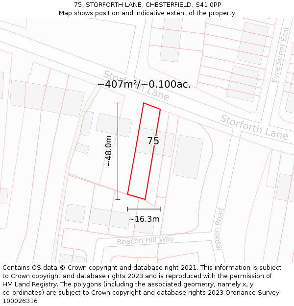 75, STORFORTH LANE, CHESTERFIELD, S41 0PP: Plot and title map