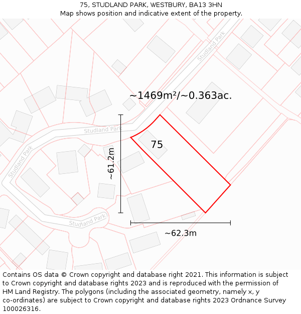 75, STUDLAND PARK, WESTBURY, BA13 3HN: Plot and title map