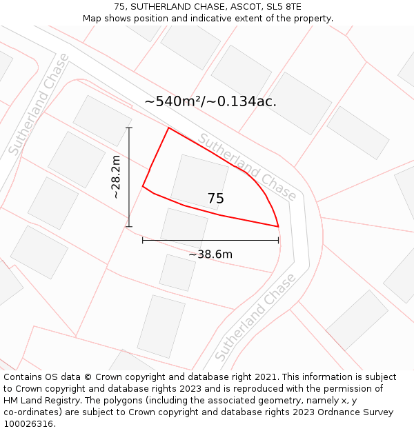 75, SUTHERLAND CHASE, ASCOT, SL5 8TE: Plot and title map