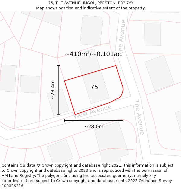 75, THE AVENUE, INGOL, PRESTON, PR2 7AY: Plot and title map