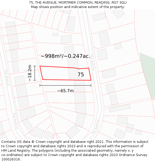 75, THE AVENUE, MORTIMER COMMON, READING, RG7 3QU: Plot and title map