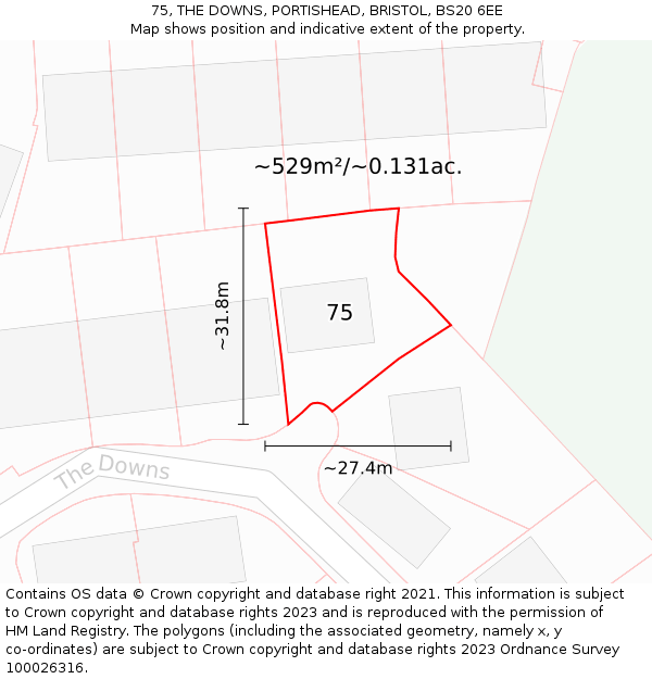 75, THE DOWNS, PORTISHEAD, BRISTOL, BS20 6EE: Plot and title map