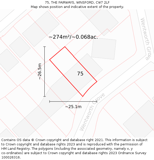 75, THE FAIRWAYS, WINSFORD, CW7 2LF: Plot and title map
