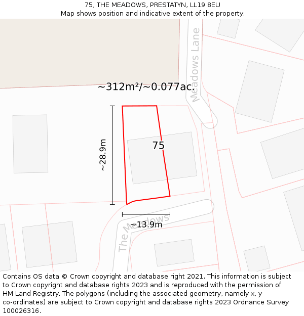 75, THE MEADOWS, PRESTATYN, LL19 8EU: Plot and title map