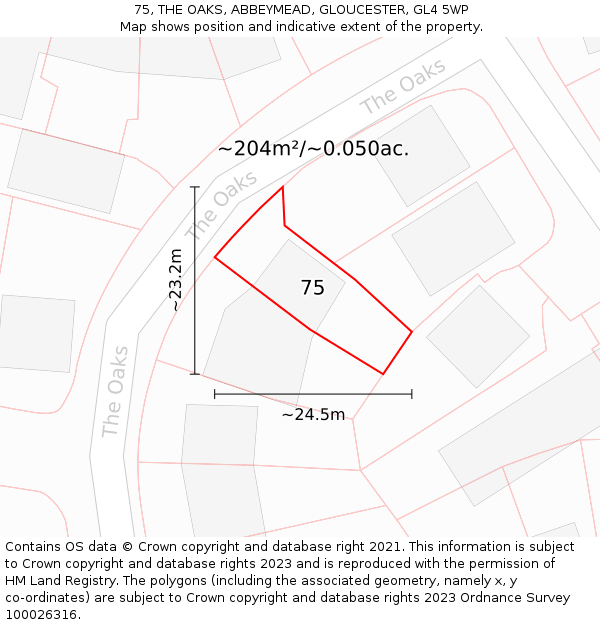 75, THE OAKS, ABBEYMEAD, GLOUCESTER, GL4 5WP: Plot and title map