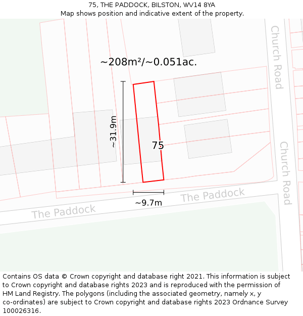 75, THE PADDOCK, BILSTON, WV14 8YA: Plot and title map