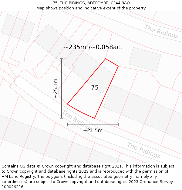 75, THE RIDINGS, ABERDARE, CF44 8AQ: Plot and title map