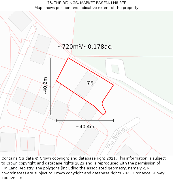 75, THE RIDINGS, MARKET RASEN, LN8 3EE: Plot and title map