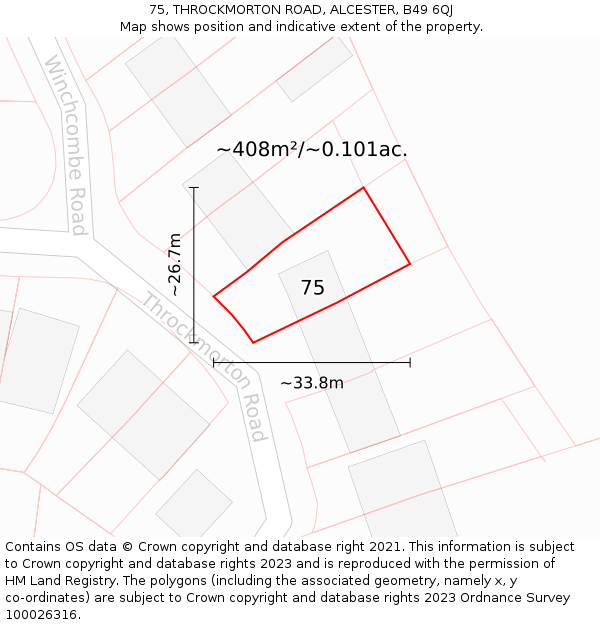 75, THROCKMORTON ROAD, ALCESTER, B49 6QJ: Plot and title map