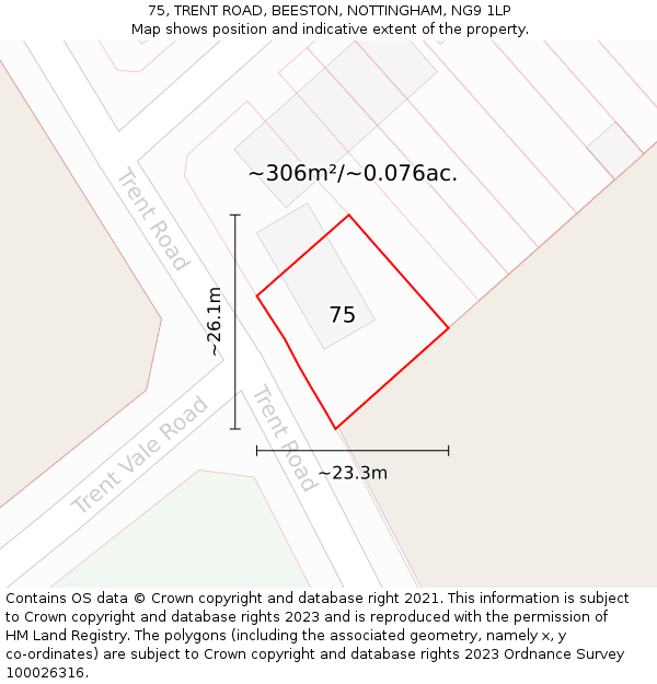 75, TRENT ROAD, BEESTON, NOTTINGHAM, NG9 1LP: Plot and title map