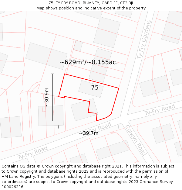 75, TY FRY ROAD, RUMNEY, CARDIFF, CF3 3JL: Plot and title map