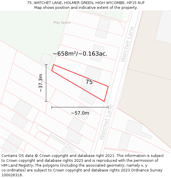 75, WATCHET LANE, HOLMER GREEN, HIGH WYCOMBE, HP15 6UF: Plot and title map