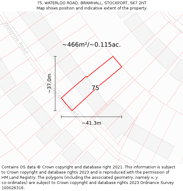 75, WATERLOO ROAD, BRAMHALL, STOCKPORT, SK7 2NT: Plot and title map