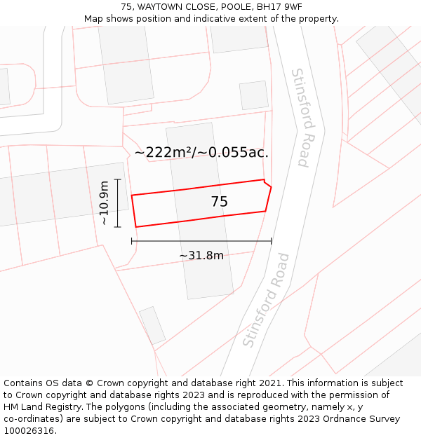 75, WAYTOWN CLOSE, POOLE, BH17 9WF: Plot and title map