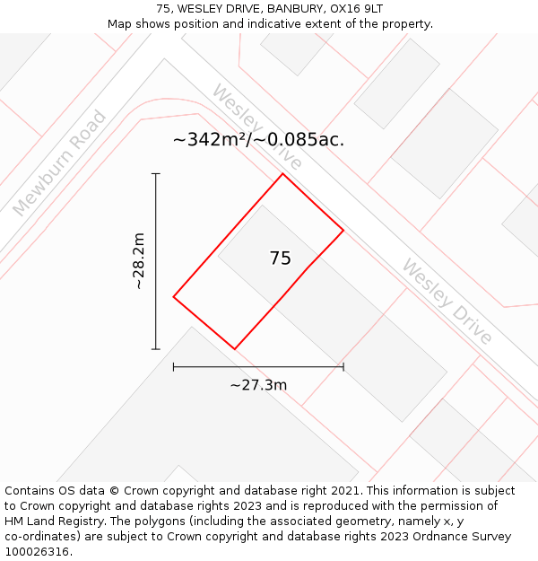 75, WESLEY DRIVE, BANBURY, OX16 9LT: Plot and title map