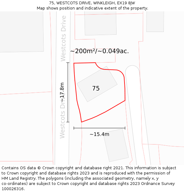 75, WESTCOTS DRIVE, WINKLEIGH, EX19 8JW: Plot and title map