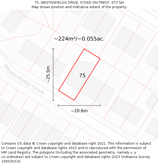 75, WESTONFIELDS DRIVE, STOKE-ON-TRENT, ST3 5JH: Plot and title map