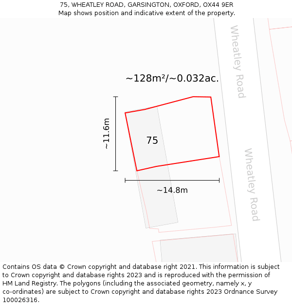 75, WHEATLEY ROAD, GARSINGTON, OXFORD, OX44 9ER: Plot and title map