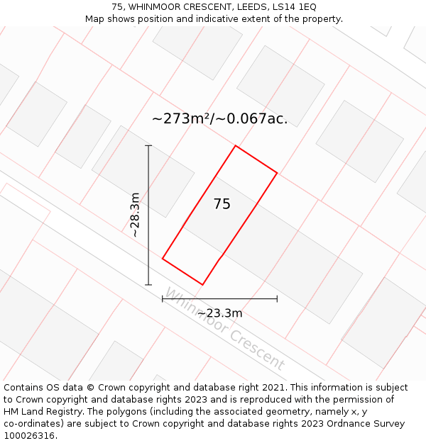 75, WHINMOOR CRESCENT, LEEDS, LS14 1EQ: Plot and title map