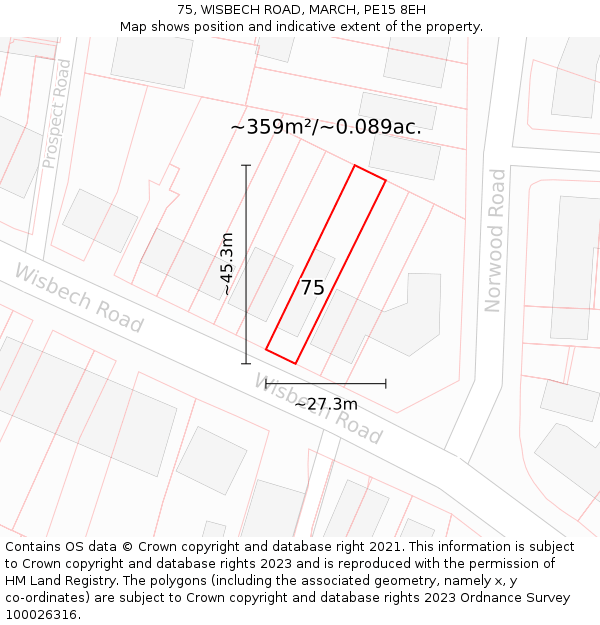 75, WISBECH ROAD, MARCH, PE15 8EH: Plot and title map