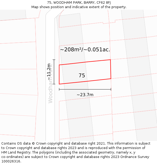 75, WOODHAM PARK, BARRY, CF62 8FJ: Plot and title map