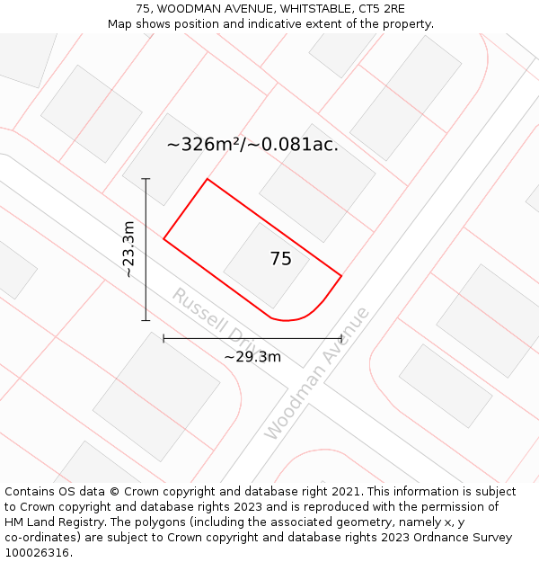 75, WOODMAN AVENUE, WHITSTABLE, CT5 2RE: Plot and title map