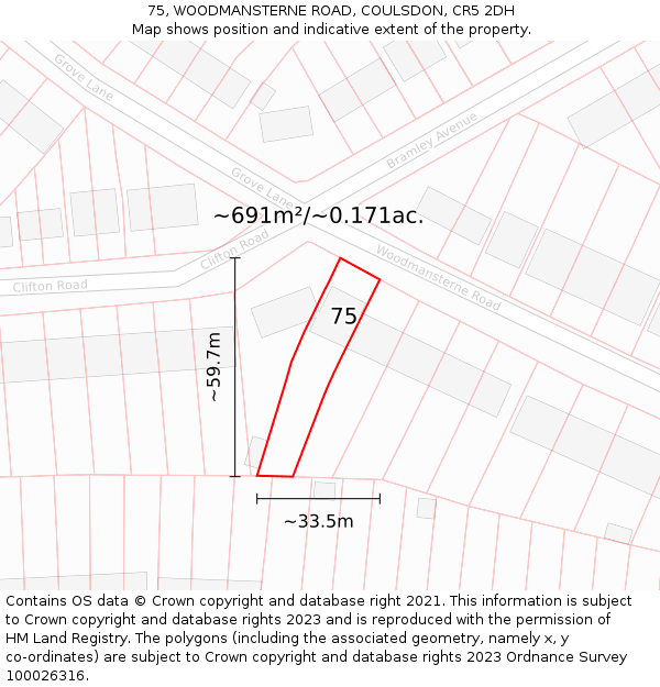 75, WOODMANSTERNE ROAD, COULSDON, CR5 2DH: Plot and title map