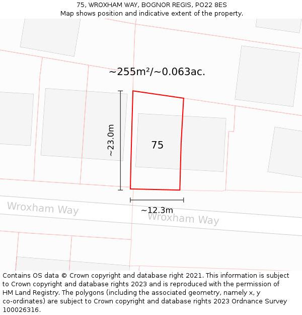 75, WROXHAM WAY, BOGNOR REGIS, PO22 8ES: Plot and title map