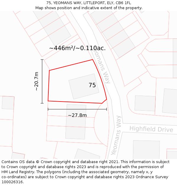 75, YEOMANS WAY, LITTLEPORT, ELY, CB6 1FL: Plot and title map