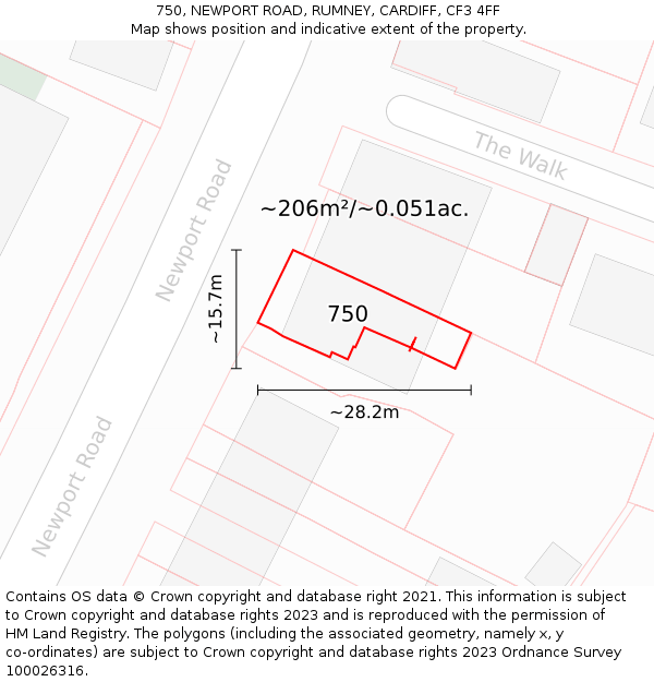 750, NEWPORT ROAD, RUMNEY, CARDIFF, CF3 4FF: Plot and title map